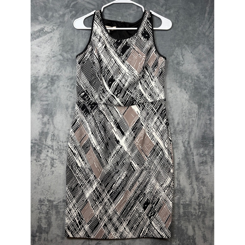 Evan-Picone Womens Geometric Abstract Print Sleeveless Sheath Dress Black 6